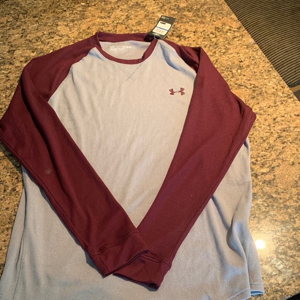 Under Armour Men's Burgundy and Light Gray Long Sleeve Tee